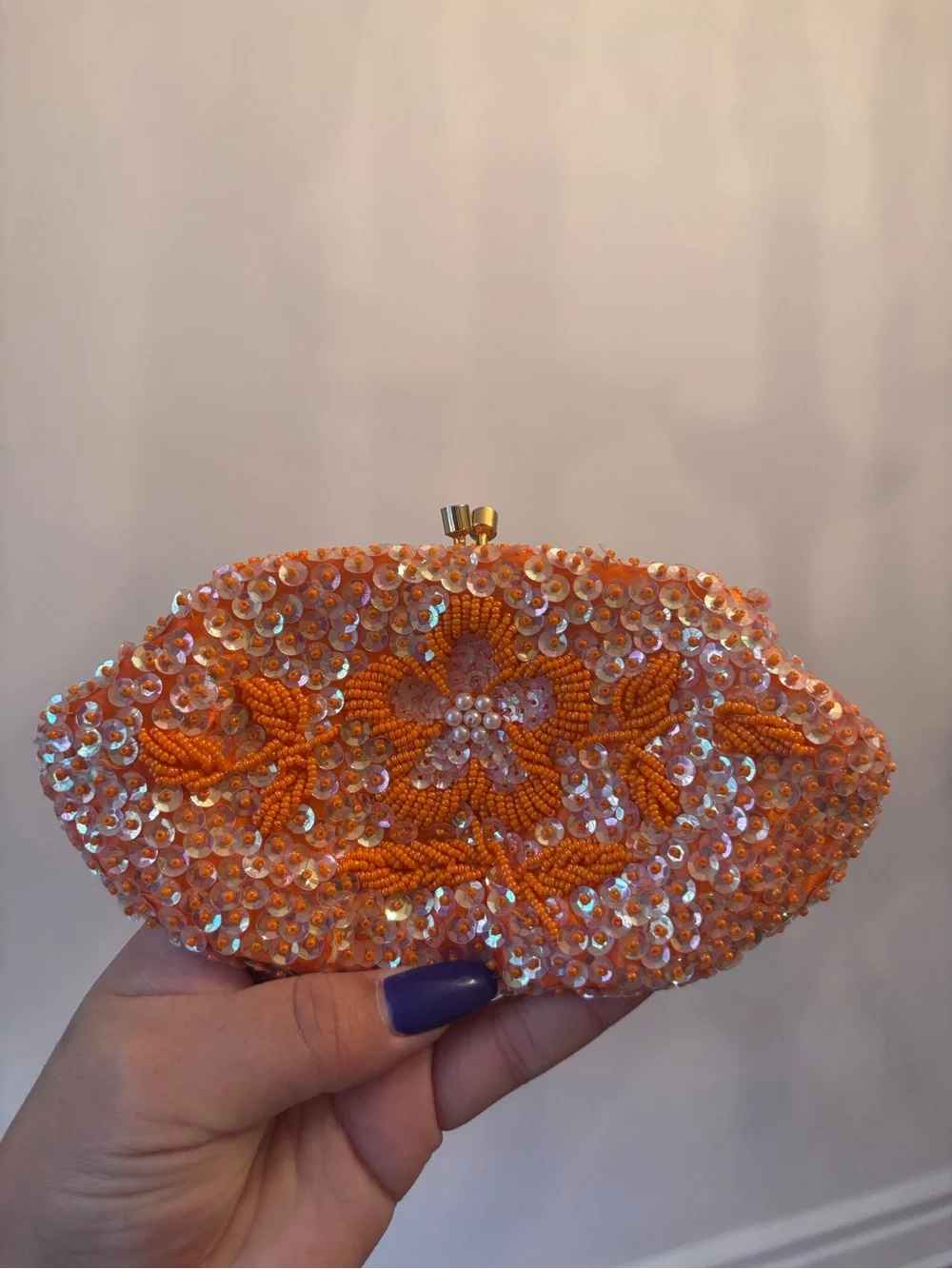 Vintage Showgirl Sequin Coin Purse 1960’s Orange By Jordan Marsh Co.